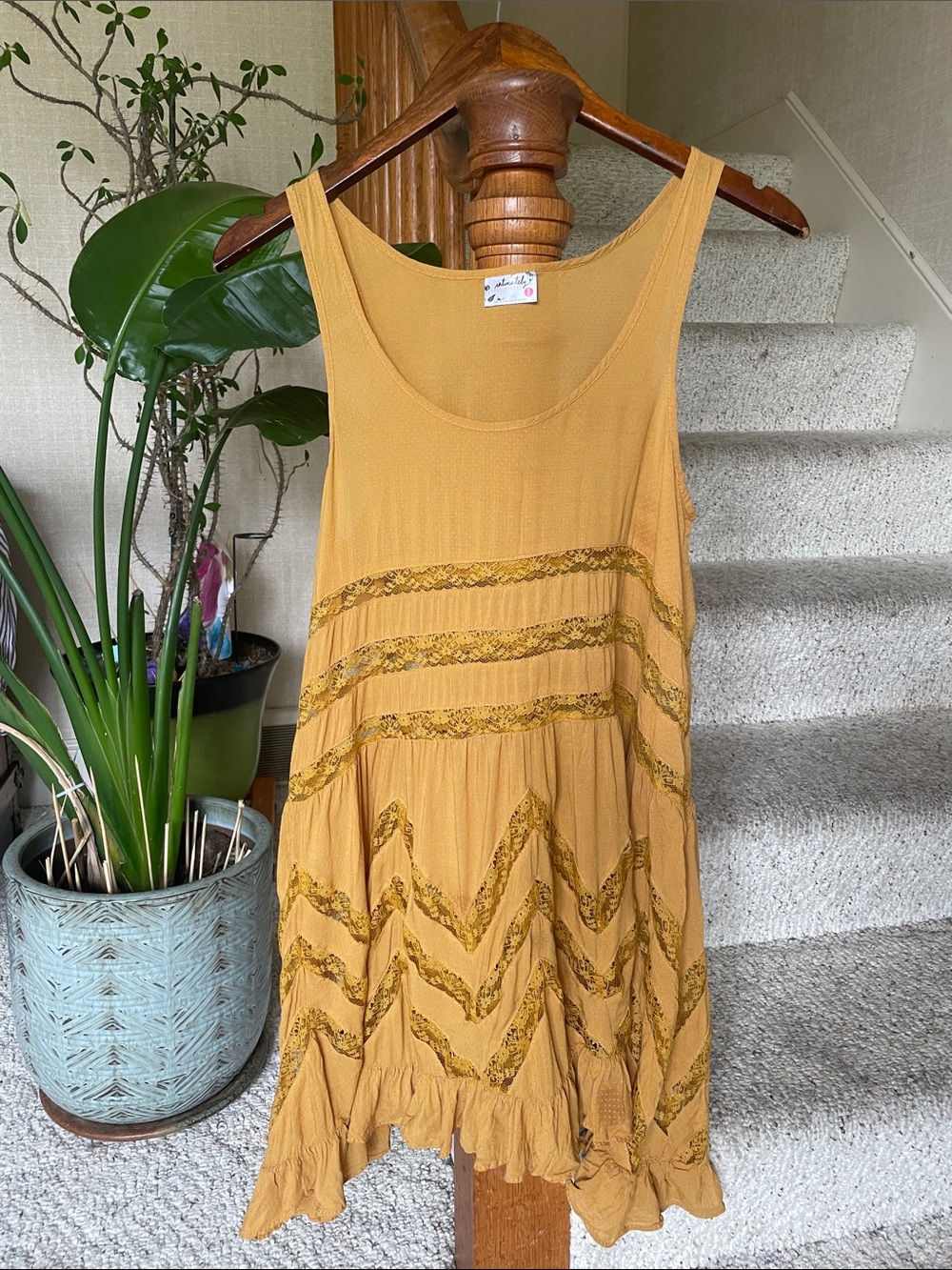Intimately Free People Marigold Boho Trapeze  Dress with Lace Trim